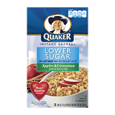 Quaker Lower Sugar apples & cinnamon instant oatmeal, 10-packets Full-Size Picture